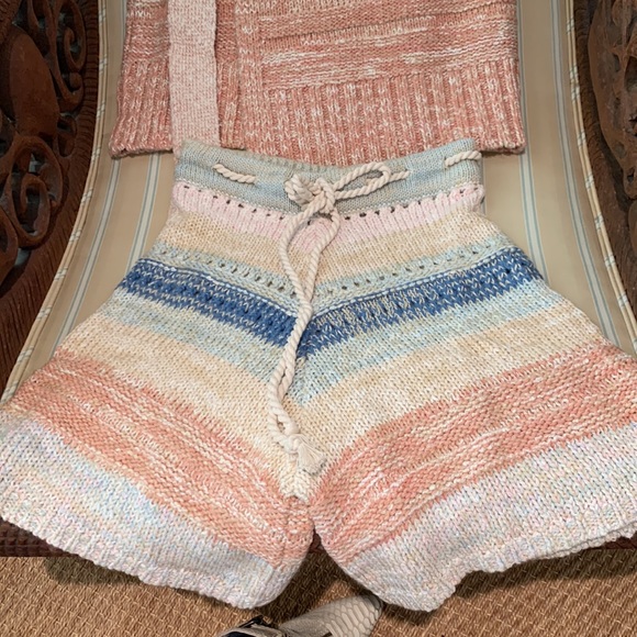FREE PEOPLE SOUTHWEST SWEATER SET COTTON CROCHET KNIT IN SUNSET COMBO SIZE L - Picture 10 of 16